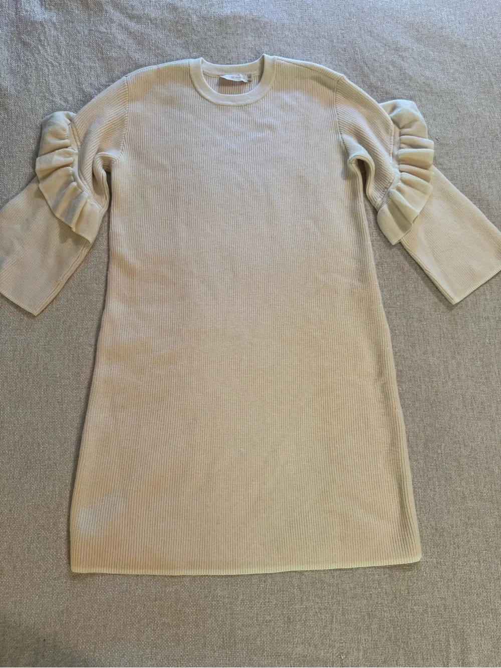 Tory Burch Ashley Wool Ruffle Sweater Dress Cream/Ivory Medium